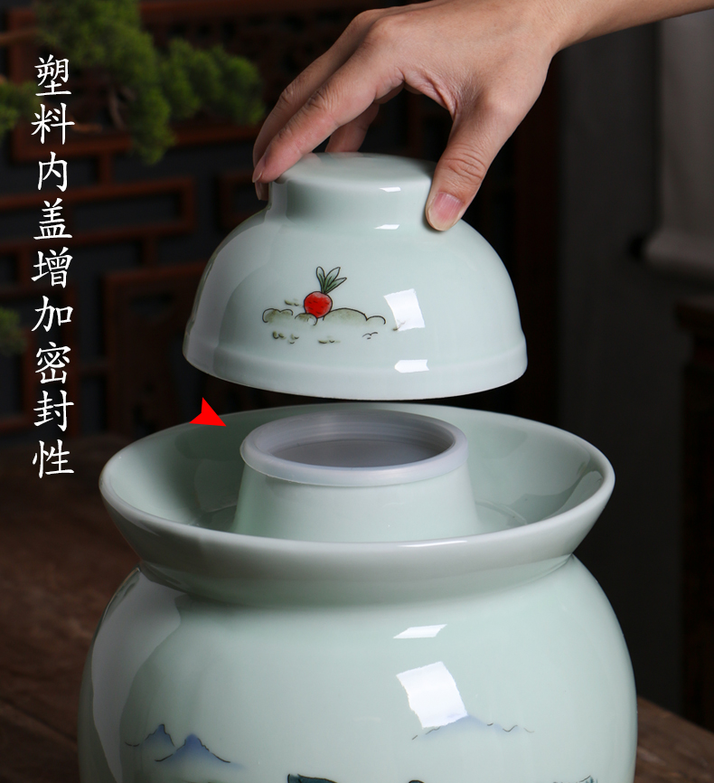 Jingdezhen ceramic household pickle jar thickening old pickles preserved salted duck dense eggs cylinder double cover seal storage tank