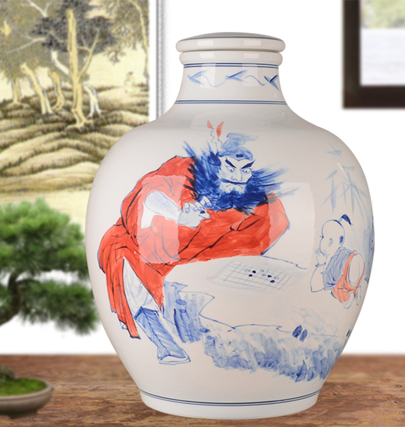 Jingdezhen hand - made ceramic household 50 kg pack with cover the empty mercifully wine jar it antique wine sealed storage tank