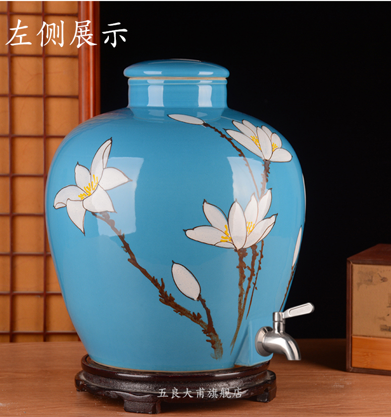 Jingdezhen ceramic home wine jar sealing 10 jins 20 jins 30 jins hand - made altar wine liquor cylinder with the tap