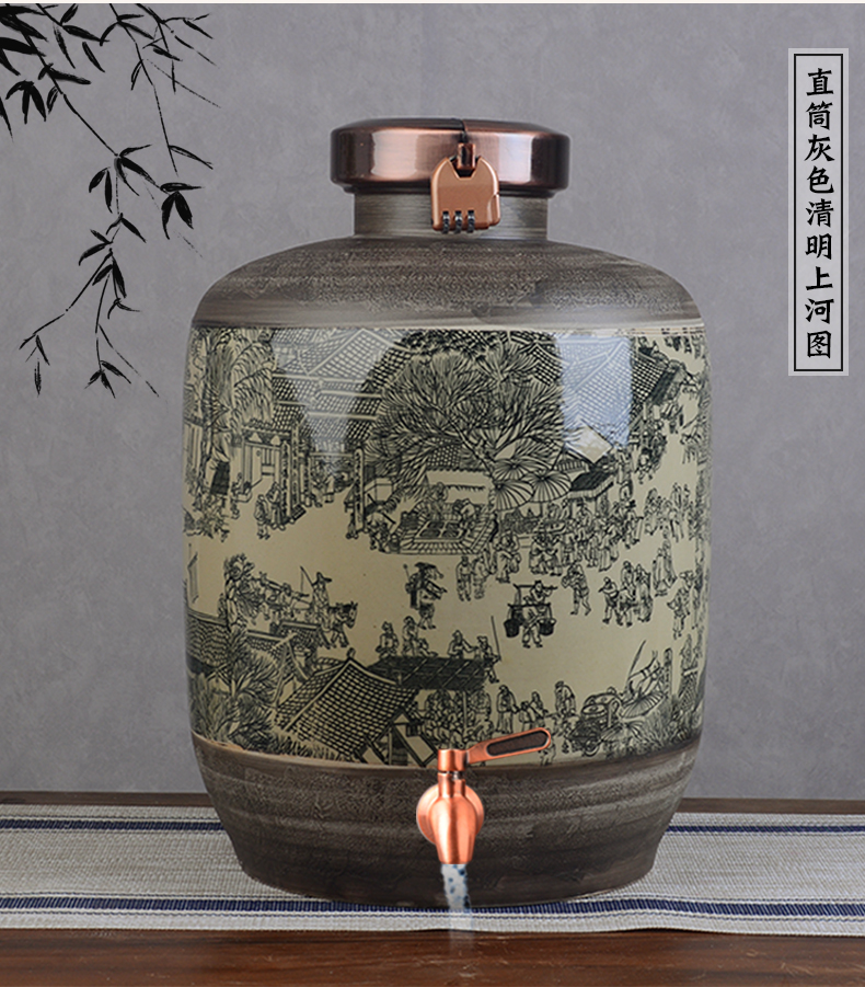 Archaize of jingdezhen ceramic mercifully wine jars home 20 jins 30 jins 50 put liquor cylinder qingming scroll sealed as cans