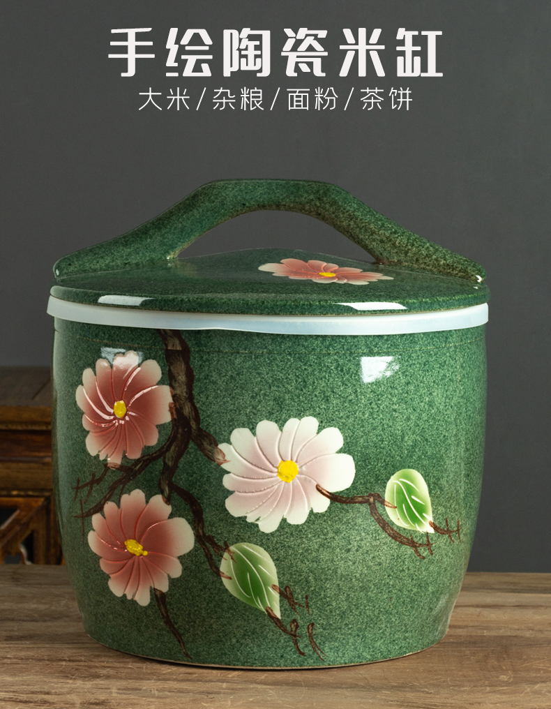 Jingdezhen hand - made ceramic barrel with cover home 10 jins 20 jins 30 to old flour barrels of insect - resistant seal pot