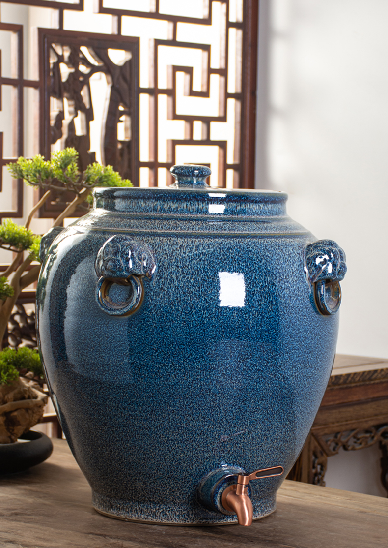 Archaize of jingdezhen ceramic mercifully wine jars home 30 jins of 50 kg 100 put SanJiu lion it with cover seal