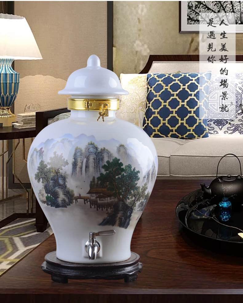 Jingdezhen ceramic wine jars home 10 jins 20 jins 30 to take general bibcock seal tank brewing cylinder blank
