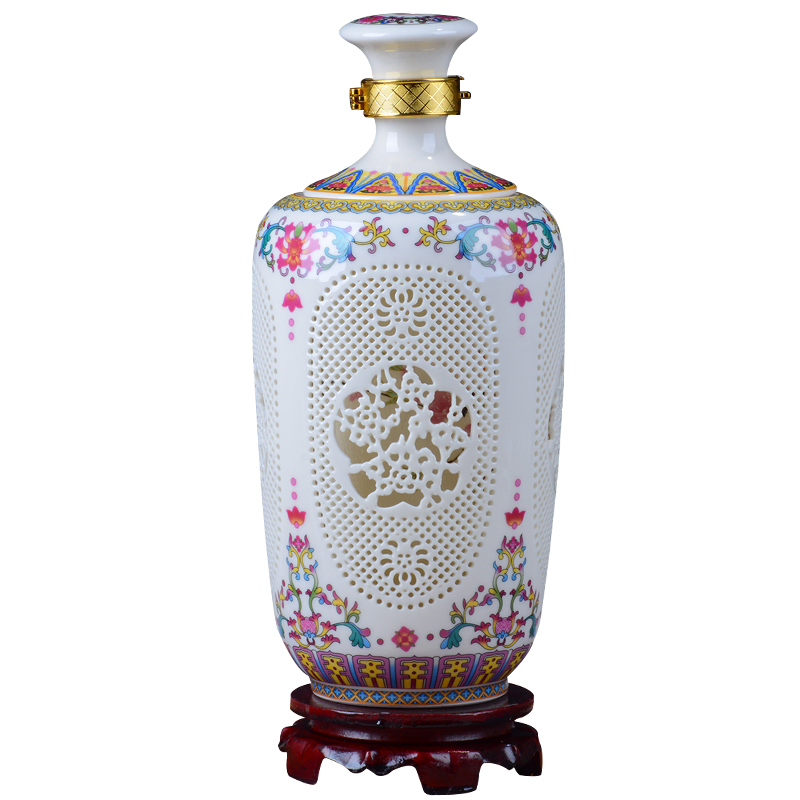 Hollow out bottle 1 catty jingdezhen ceramic bottle double collection liquor bottle empty wine bottle wine gift box