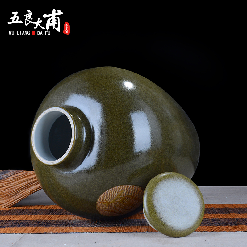 Jingdezhen ceramic jar tea at the end of the wine it 10 jins 20 jins 30 jins 50 kg 100 jins with leader
