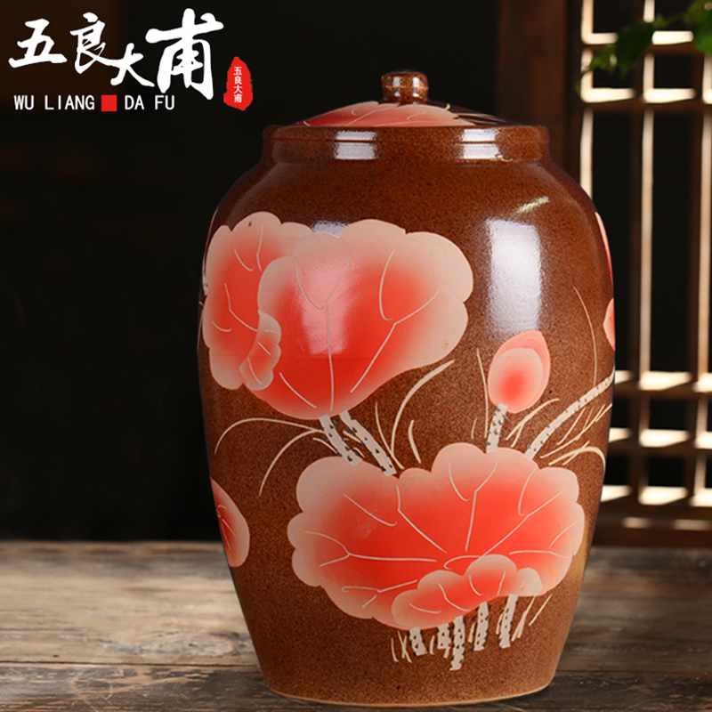Jingdezhen ceramic barrel ricer box 50 kg pack household with cover rice jar of flour sealed bucket of household food storage tank