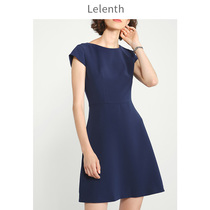 ol commuter dress drift sleeve white minimalist dress spring-summer 2022 slim waist dark blue career dress