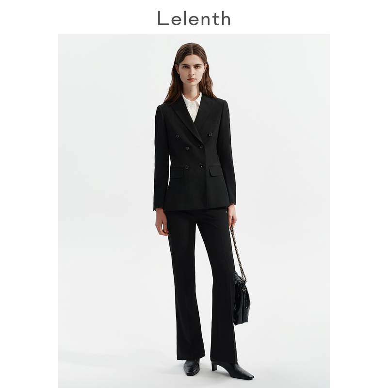 Lalensbu Black Double-Breasted Blazer for Female College Students, Interview Formal Wear, Petite Waist-Cinching Suit Set Lalensbu Black Double-Breasted Blazer for Female College Students, Interview Formal Wear, Petite Waist-Cinching Suit Set