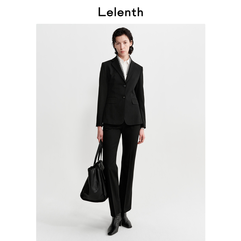 Lalensbu Black Two-Button Waist-Cinching Formal Suit Set for Women, Suitable for Civil Service Exams, Bank Interviews, and Professional Attire