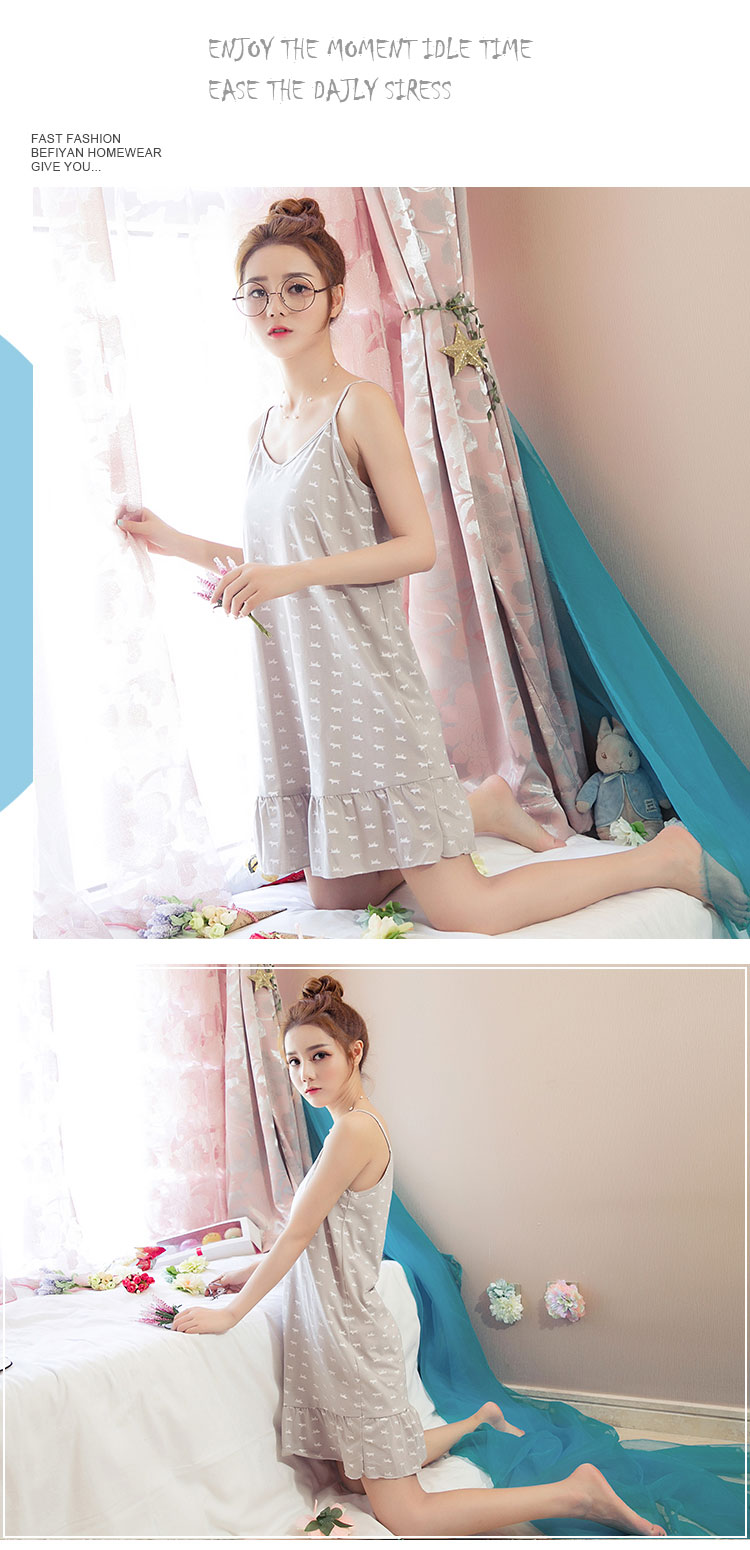 Hàng ngày đặc biệt phiên bản Hàn Quốc của dây đeo váy ngủ nữ cotton mỏng phần V-cổ gợi cảm Bộ đồ ngủ cô gái ngọt ngào dễ thương áo choàng mùa đông