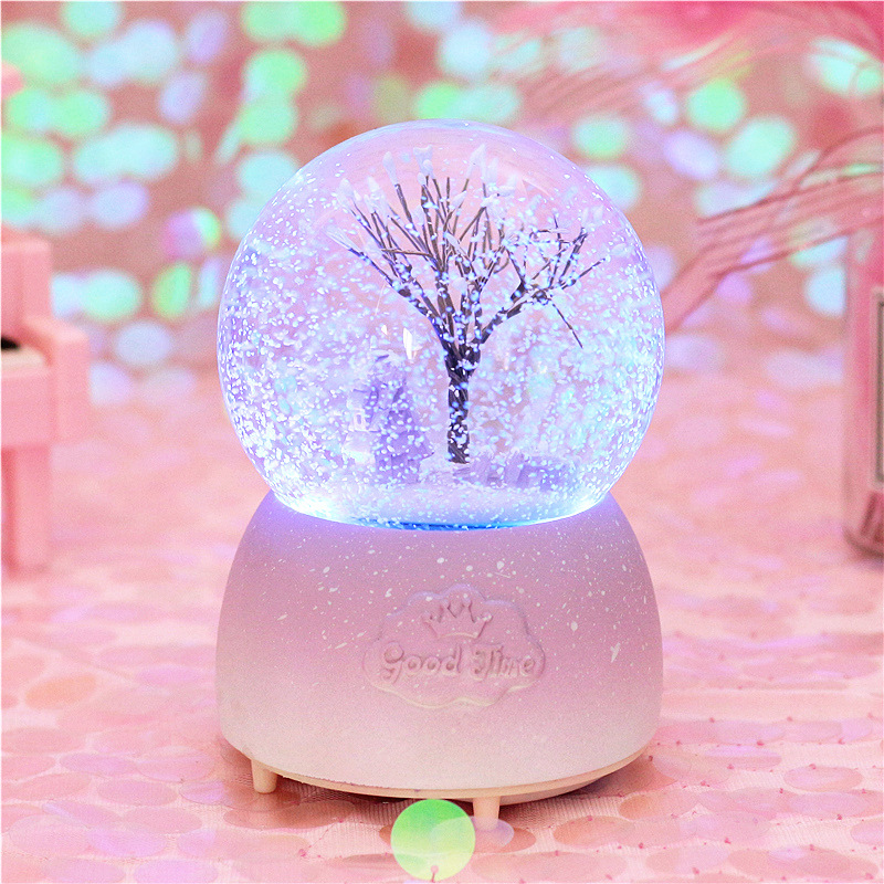 With snowflake flashing light resin wishing tree crystal ball music box ornaments creative wedding gifts birthday items