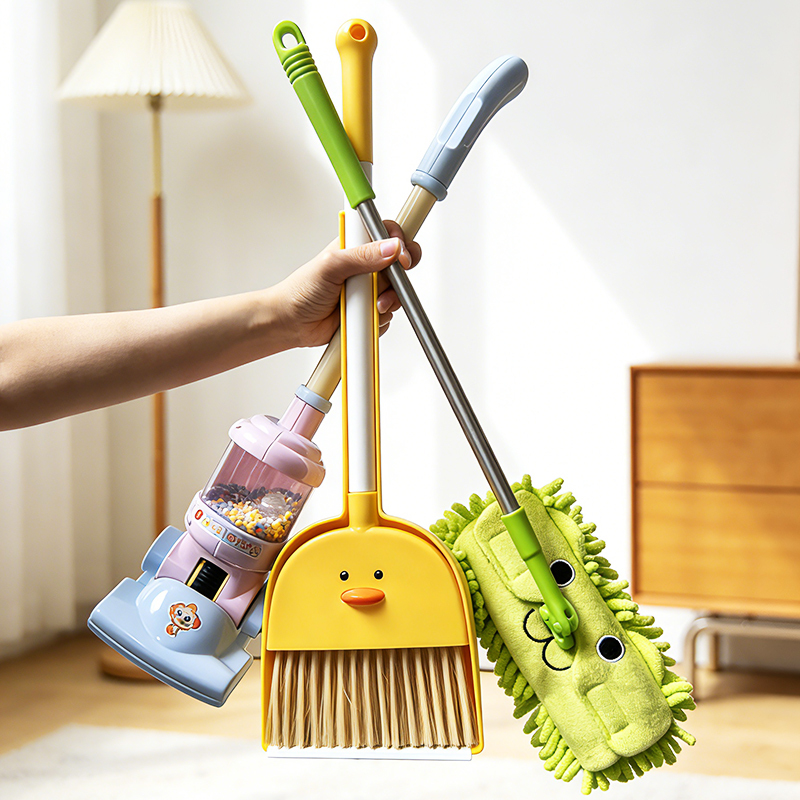 Children's Pretend Play Toys Little Yellow Duck Broom Mop Cloth Dustpan Baby Vacuum Cleaner Broom Educational Toy Set