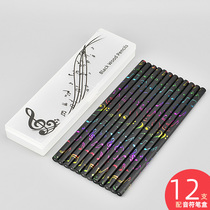 Colorful note black wood pencil student gift music stationery learning reward treble clef pencil box 12 sets
