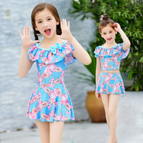  Girls  swimwear Middle and large childrens one-piece skirt style little girl Korean split princess cute teen childrens swimsuit