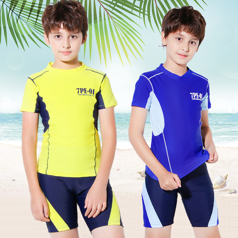 Children's swimsuit boys 2021 new swimsuit five-point pants split sunscreen professional middle and older children's swimsuit boys