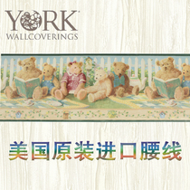 American Import Cute Cartoon Small Bear Wall Paper Waist Line Children Room Bedroom Book Room Animal Wallpaper Waist Line Top Line