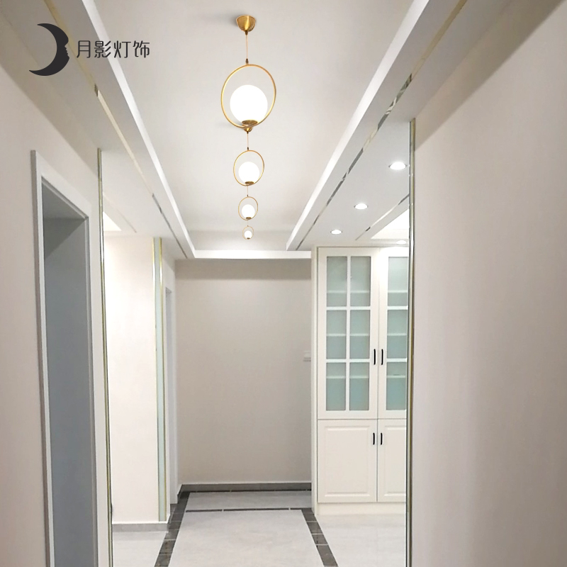 Moon Shadow all-copper Nordic chandelier single-head modern minimalist corridor aisle porch lamp bar small chandelier bedside lamp
