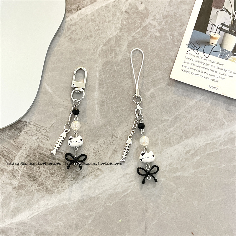 Little Red Book Style Coffee Cat Phone Charm Keychain Bow Fishbone Bag Camera Versatile Accessory