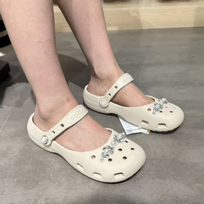Crocs Classic Pearl Ballet Women's Slip-On Flat Beach Sandals 213990