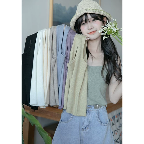 Осенняя майка топ, дизайнерский трикотажный бюстгальтер-топ, короткий свитер