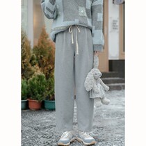 Gray high-waisted sports casual pants womens autumn and winter 2021 new fashion wild loose thick straight Harren pants