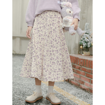 Purple floral skirt women 2021 autumn and winter New Japanese academic style long high waist Mori A- line dress