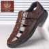 Mùa hè dép da nam da rỗng kinh doanh giày nam bình thường giày da nam mát mẻ lỗ cha trung niên - Sandal Sandal