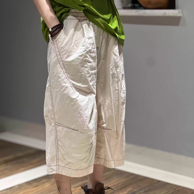 2025 Summer Original Personality Casual Versatile Loose Slimming Breathable Stitching Casual Crescent Seven-Point Pants for Women 2025 Summer Original Personality Casual Versatile Loose Slimming Breathable Stitching Casual Crescent Seven-Point Pants for Women
