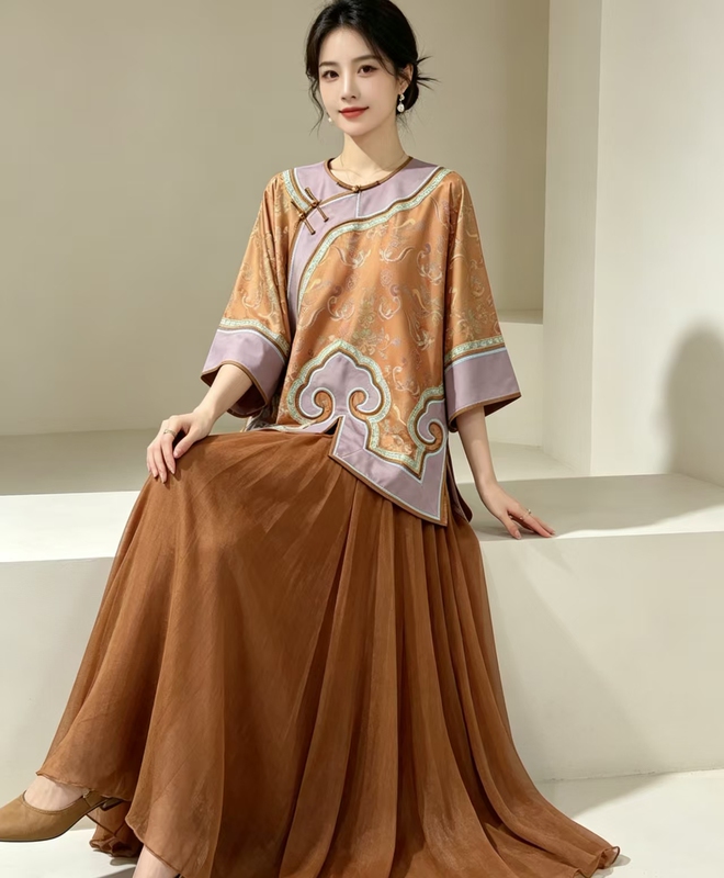Qingfeng 24-91 New Versatile Soft Gauze Full Waist Elastic Large Hem Skirt Gauze Skirt