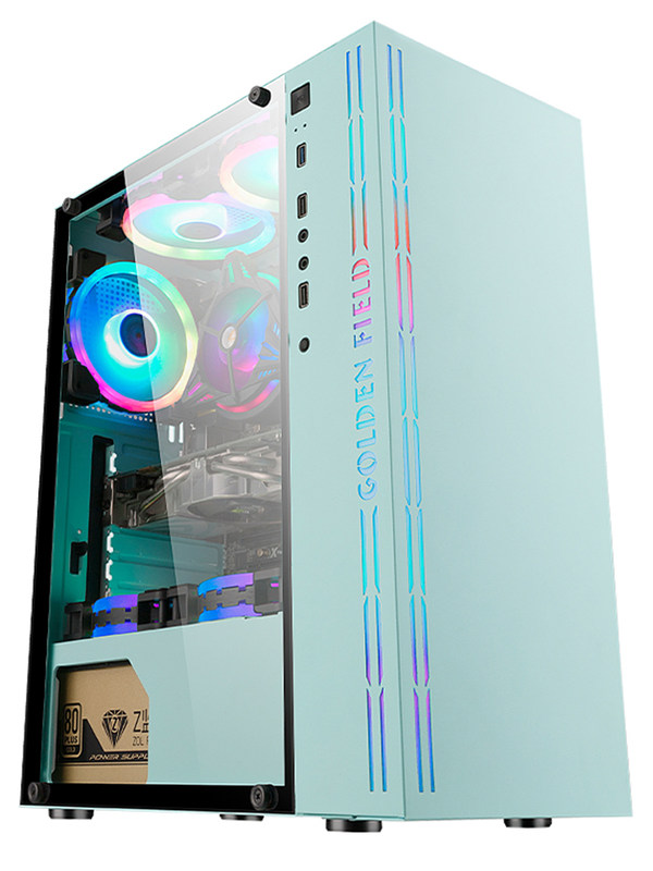 Jinhetian ice soul blue computer chassis desktop computer tempered glass diy water-cooled game pink host empty box atx