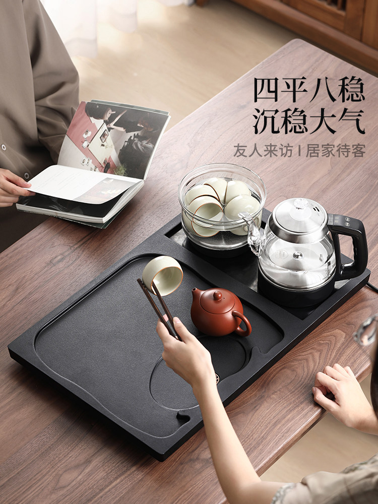 Fully Automatic Tea Set for Home Use, New Model Kettle with Integrated Tea Tray, Modern Minimalist Tea Brewing Set, Imitation Black Stone Tea Table