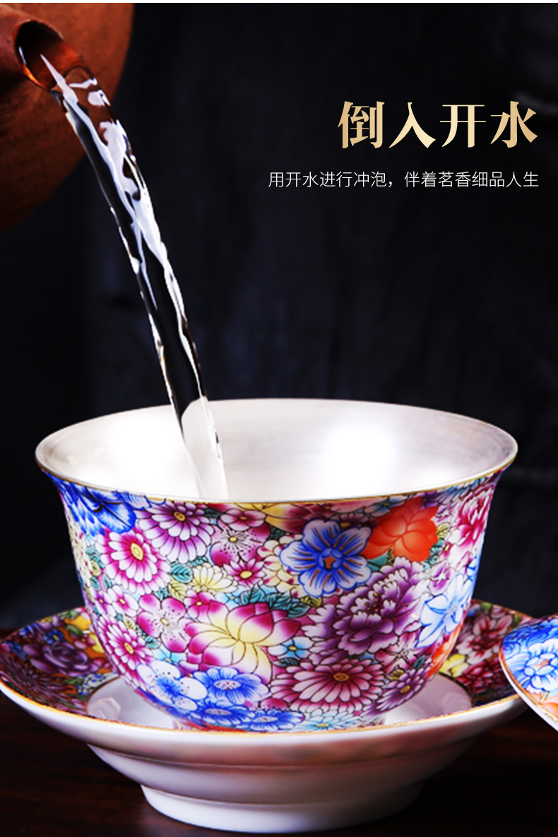 It still fang home tasted silver gilding kung fu tea tea set ceramic enamel teapot tea silver restoring ancient ways