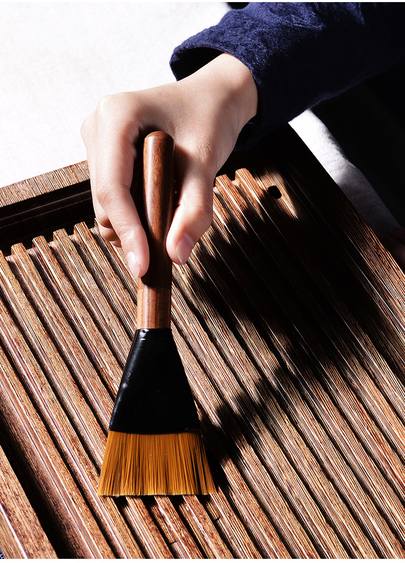 Shangyan Phường Ebony bàn chải trà trà dao phụ kiện với Puer trà đặc biệt dao trà hình nón bàn chải trà sử dụng kép ấm giữ nhiệt pha trà