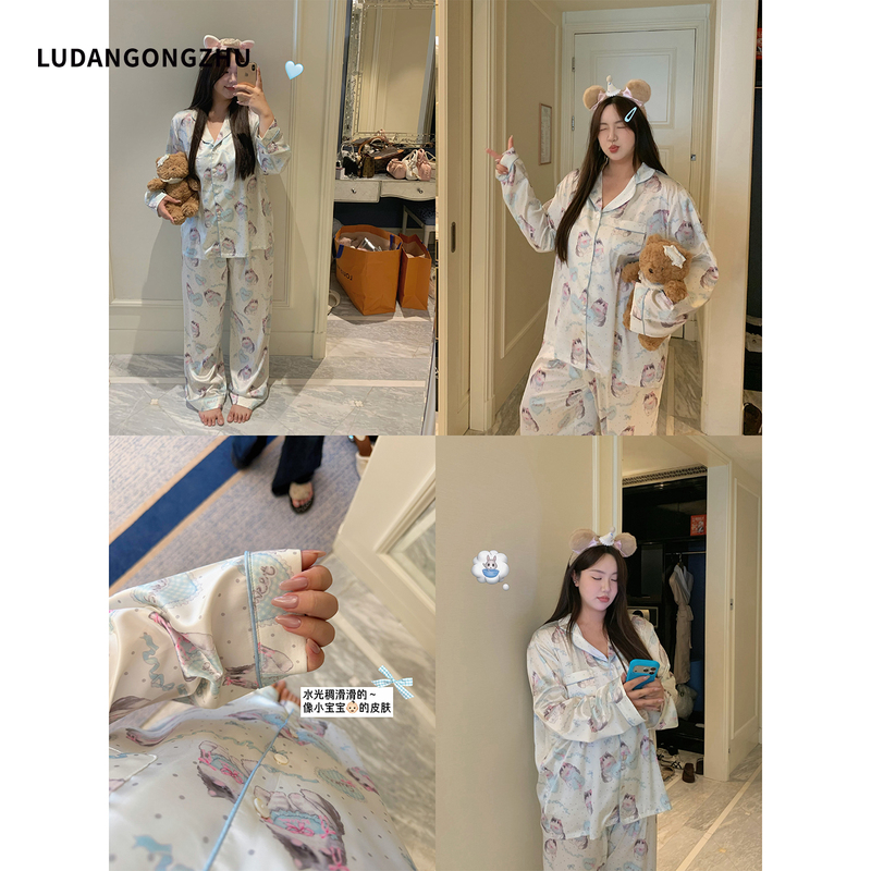 Braised Egg Princess 2026 New Autumn Plus-Size Cartoon Loose Long-Sleeved Pajamas and Pajama Pants Set Home Wear Thin