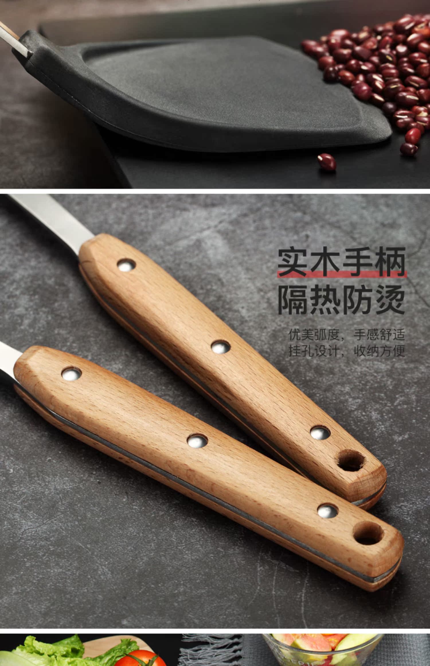 Thép không gỉ 304 nhiệt độ cao chống dính chảo đặc biệt chảo xẻng nấu ăn nhà bếp silicone xẻng xẻng dụng cụ nhà bếp - Phòng bếp chảo chống dính elmich