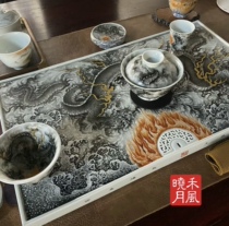 Hefeng Xiaoyue ink color fire-breathing dragon pattern tea tray cover bowl tea cup rock tea cup tea set pot holder