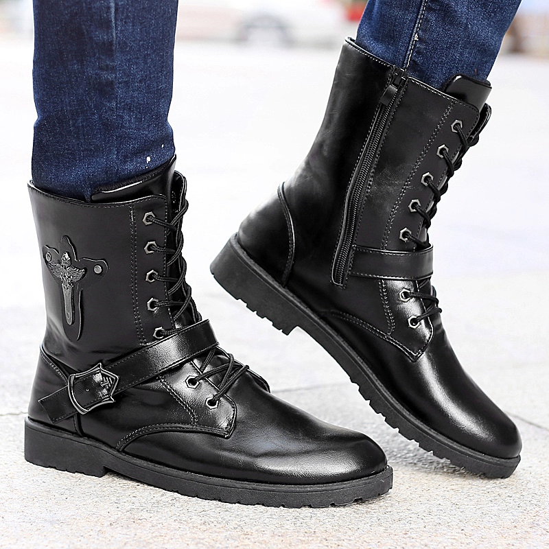 Martin boots của nam giới giày hợp thời trang mùa thu giày cao cổ bằng da của nam giới Anh quốc Bốt chiến đấu tuabin gió da tăng giày của nam giới - Giày ống