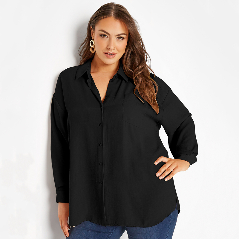 Casual and Loose-Fitting Long-Sleeve Shirt for Women, Plus Size, Slimming, Casual Boyfriend Style, Solid Color Top, Shirt 2753