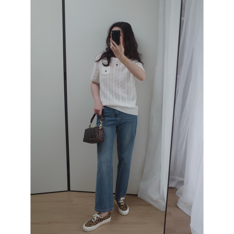 Versatile Pants Style! Four-Way Stretch Fabric~ Exquisite Little Horse Embroidery High-Waisted Straight-Leg Cropped Cigarette Jeans for Women