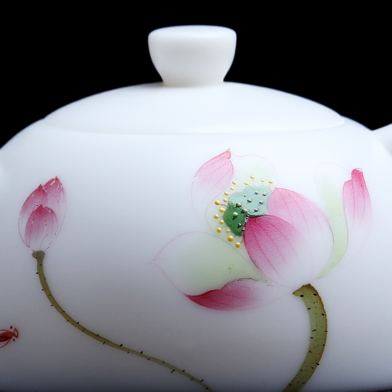 Mingyuan FengTang manually signed version of dehua white porcelain ceramic teapot kung fu tea set full manual white single pot full hand by hand