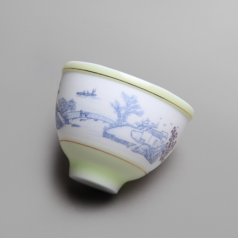 Mingyuan FengTang longquan celadon imitation hand - made thin foetus up sample tea cup kung fu tea set single CPU master cup fuels the cups