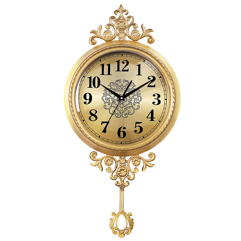 Eurostyle light and luxurious brass hanging clock drawing room home decoration Lie cassette mechanism wall-mounted silent metal clock hanging watch-Taobao