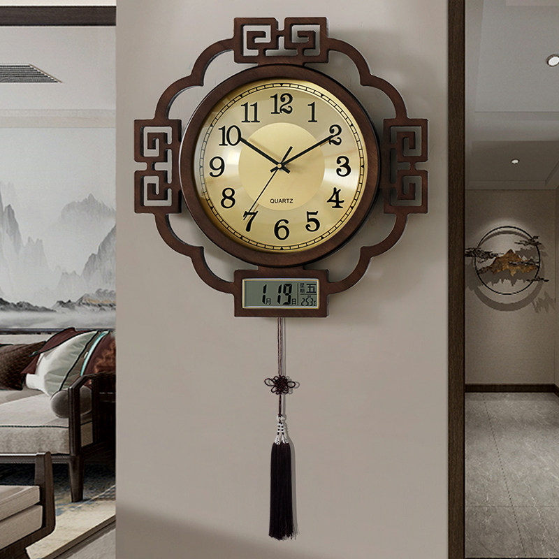 Hantime Living room hanging clock watch Chinese wood hanging table Wanyear wall-mounted German core muted clock HW8594 -Taobao