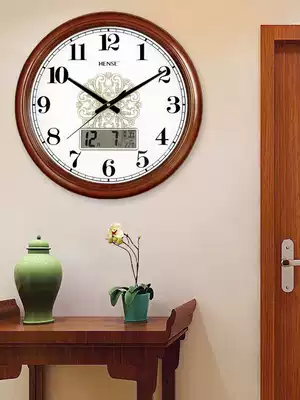 Han time wall clock clock clock living room European calendar solid wood creative atmospheric clock modern household quartz clock HW91