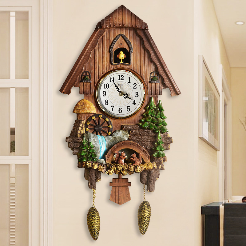 Hanshi European style living room decoration cuckoo wall clock clock pastoral style cartoon children bird chime clock HP33