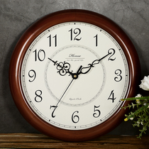 Han clock watch wall clock living room solid wood Nordic retro mute modern simple creative round clock HW18