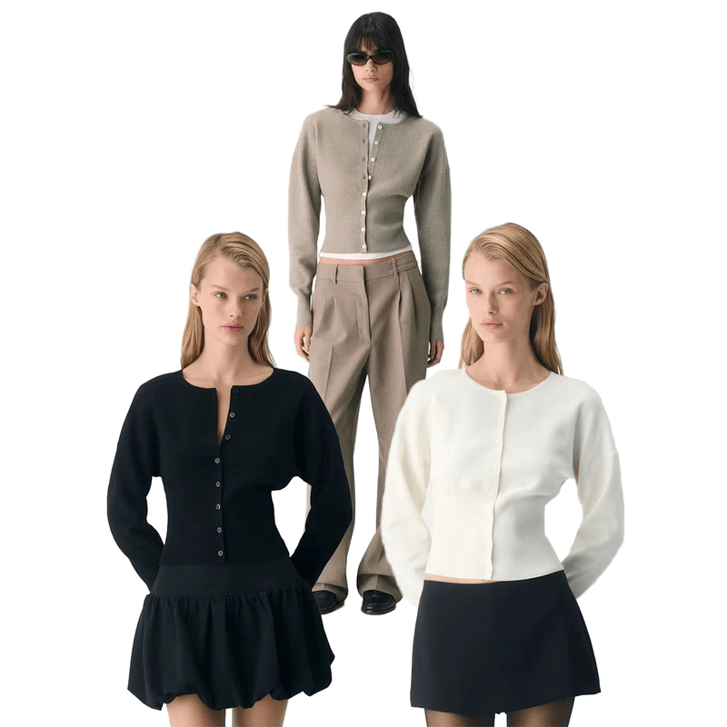 Aritzia Spring Minimalist Style Round Neck Button Cardigan Women's Slim Waist Knitted Sweater Versatile Sweater Jacket