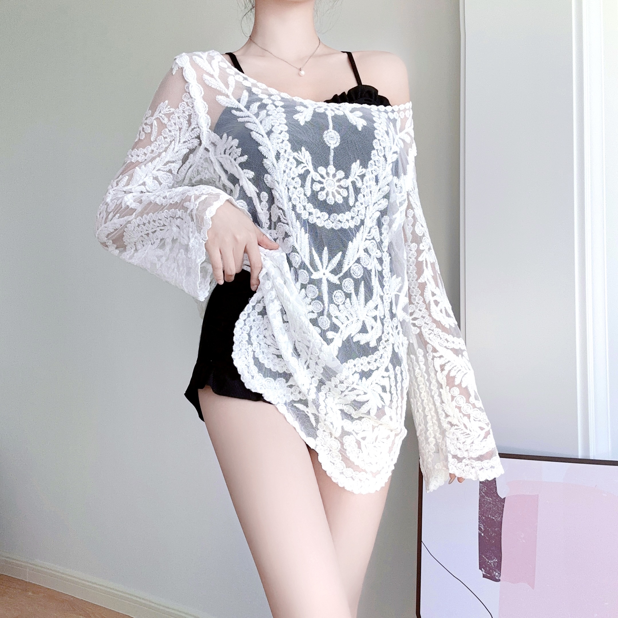 Lady one-piece swimsuit new 2023 Summer fashion bursting with hardy back small chest girl long sleeve sunscreen swimsuit-Taobao