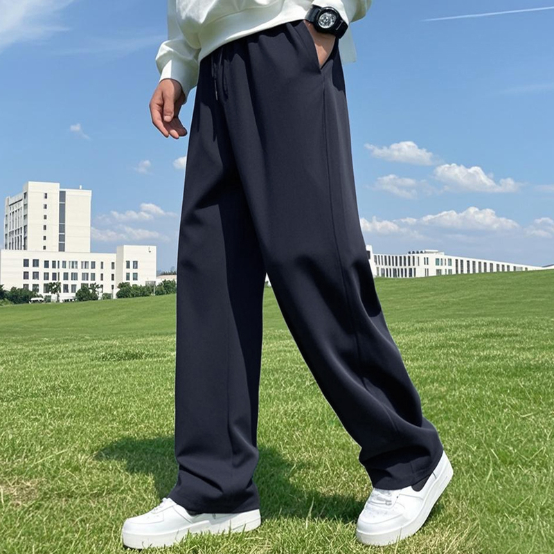 Casual Trousers Men's Sports Pants Summer Thin Loose Straight Knitted Sweatpants Men's Elastic Waist Large Size Pants