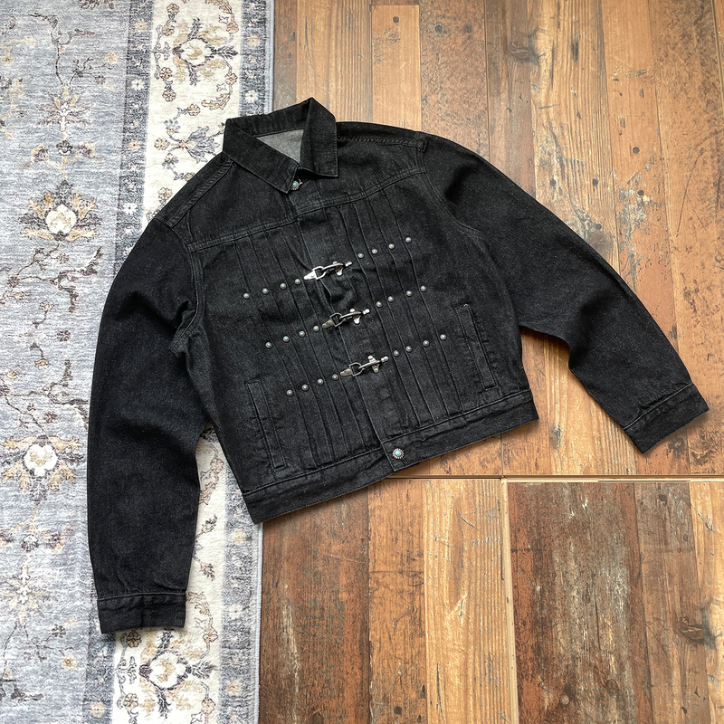 Whoa Ha Original Vintage Airplane Buckle Denim Jacket Boxy Loose Turquoise Button Casual Jacket Top